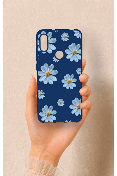 Vip Case Huawei Y6 2019 Uyumlu Mavi Papatya Desenli Silikon Kılıf
