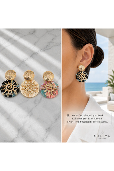 ADELYA CONCEPT Gold Sun Figured Dangle Earrings |   Vintage Acrylic Patterned...