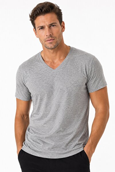 CottonVia 6 Pieces, Men's Undershirts & T-Shirts, 100% Cotton, V-Neck, Gray