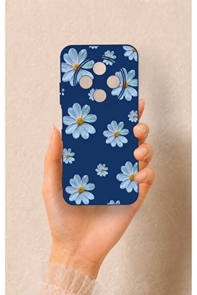 Vip Case Tecno Spark 30C Uyumlu Mavi Papatya Desenli Silikon Kılıf