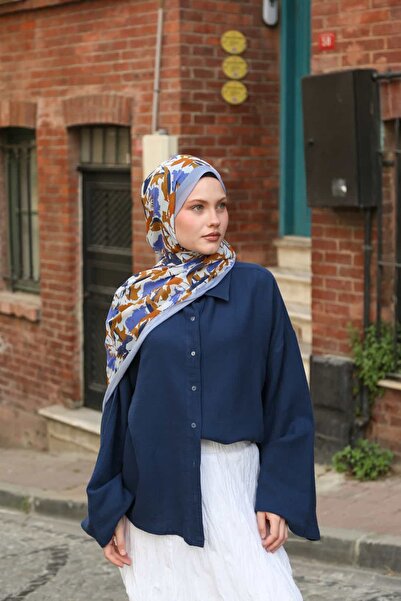 ENRİCO FERRİ Noir Velora Patterned Shawl - Baby Blue Tan