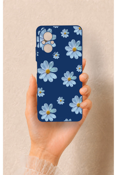 Vip Case Realme 12 Lite Uyumlu Mavi Papatya Desenli Silikon Kılıf