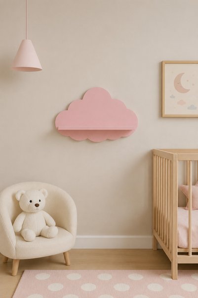 Jaju Baby Pembe Bulut Raf Small Boy 36x22 cm | 9 cm Raf Genişliği | 6 mm MDF ...