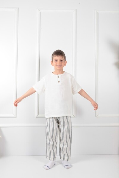 Mulberry Children's Linen Striped Trousers Relaxed Fit