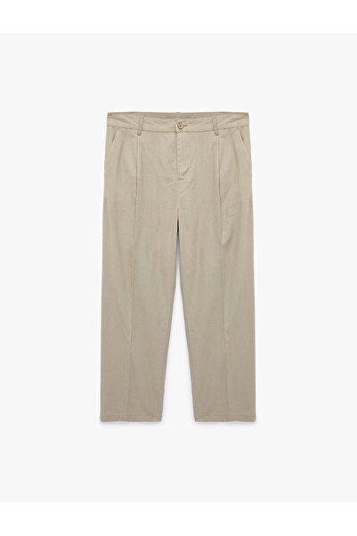 Koton Regular Fit Pocketed Cotton-Linen Blend Pleated Trousers