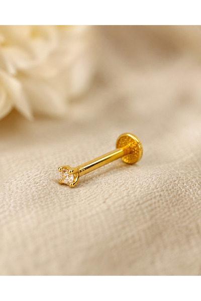Sarezza Gold 14 Ayar Altın Mini Kare Tektaş Tragus Piercing 1,75 mm