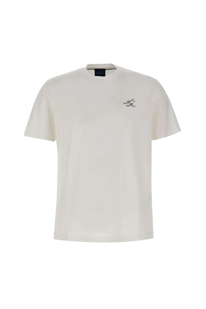 PAUL&SHARK Men's Regular Fit Round Neck Fin Patterned Cotton Short Sleeve Whi...