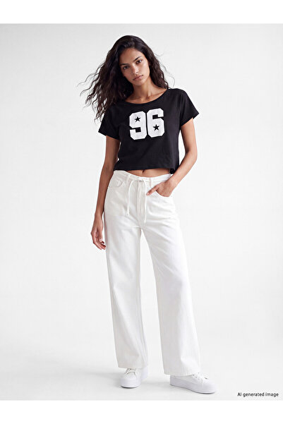 LC Waikiki White Beli Belt Pack Wideleg Women's Jean Trousers
