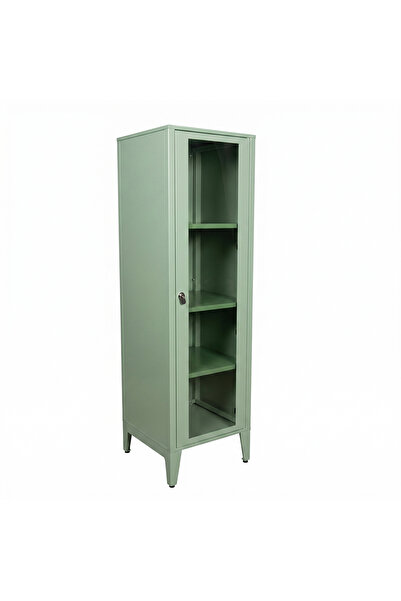 ALFAFONET Ziglat 1550 Serisi Kilitli Metal Home Office Dolabı Cam Kapaklı Yeş...