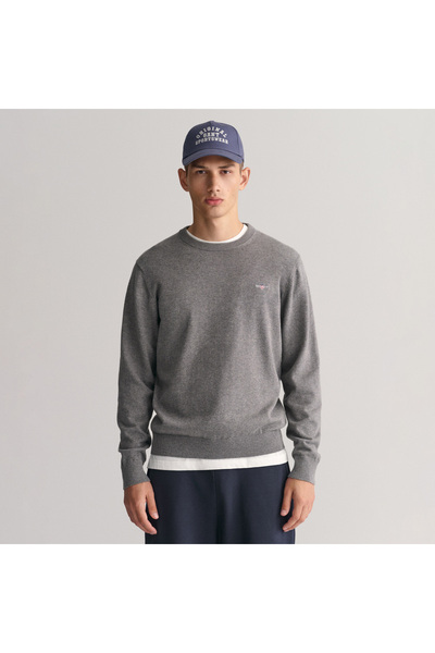 Gant Erkek Gri Regular Fit Bisiklet Yaka Kazak