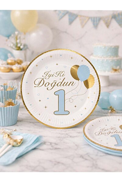 Parti Adresi 1 Yaş Tabak Mavi-Gold 6'Lı