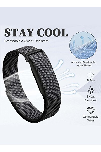 Margoun Woven Nylon Sport Loop Band for Fitbit Air – Breathable Elastic Replacement Strap with Secure Hook-and-Loop Fastener – Comfortable Lightweight Wristband - Black black