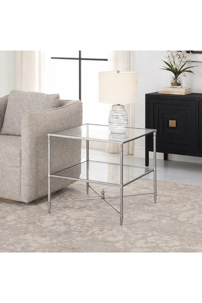 UTTERMOST Henzler 60 W x 48 H x 60 D Silver Square End Table with Mirror Top
