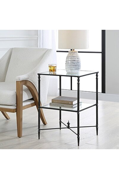 UTTERMOST Henzler 45 W x 66 H x 45 D Black Square End Table with Mirror Top