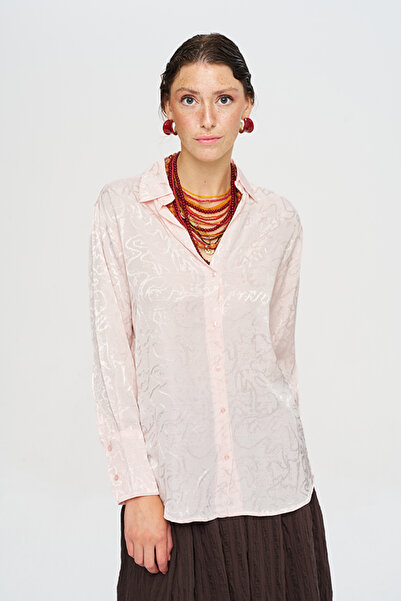 Orfeo Negro Women's Powder Color Patterned Draped Shirt