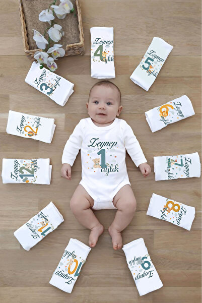 Sitilin Kız Erkek Bebek 12'li Aylık Uzun Kol Body Set Her Aya Özel Baskılı %1...
