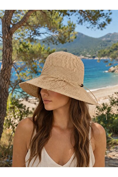 Genel Markalar Kadın Hasır Güneş Şapkası Geniş Kenarlı Plaj ve Tatil Şapkası
