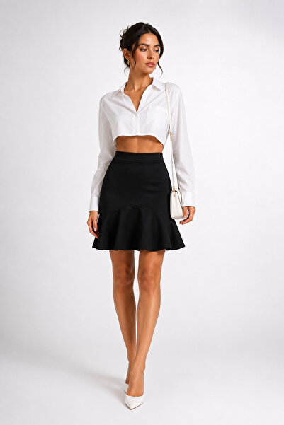 FİYPER Women's Black Scuba Fabric Flounce Mini Skirt, Wrinkle-Resistant, Does...