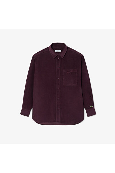 Lacoste Kadın Oversize Fit Kadife Bordo Gömlek