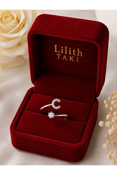 Lilith Takı Letter C Zircon Stone Adjustable Silver Color Ring |   Minimal Le...