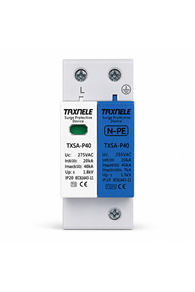 TAXNELE Descarcator de supratensiune AC TXSA-P40, 1P+N-PE, Uc 275V/255V, Imax...