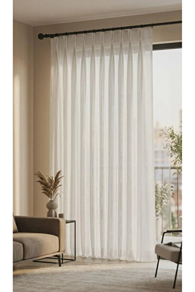 Leo Boutique Curtain Keten Amerikan Pile Tül Perde Sık Pile Ekru Gri Bej Renk...