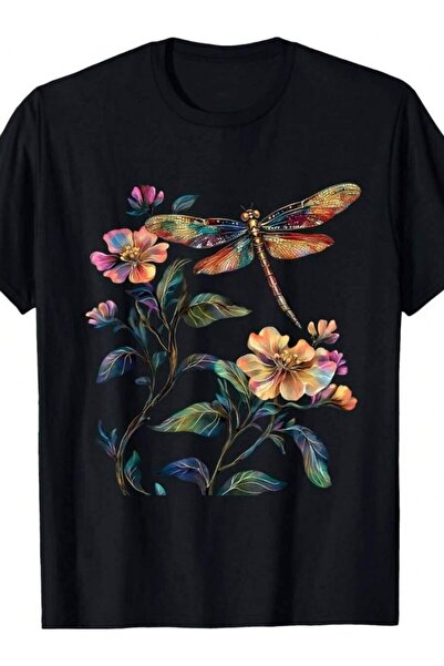 21JNRY متعددة الاستخدامات وتناسب الجميع، تي شيرت Dragonfly Flower Atmosphere ...