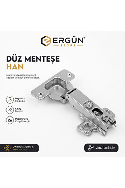 Ergün Store Düz Mobilya Menteşesi Dolap Kapakları İçindir 1 Adet Vida Dahil