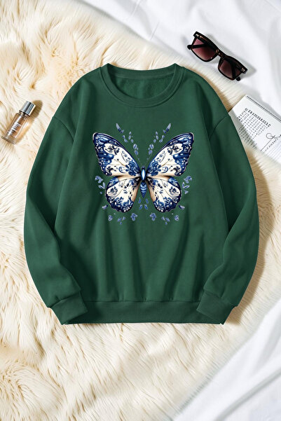 trendypassion Unisex Patterned Butterfly Printed Crew Neck Sweatshirt