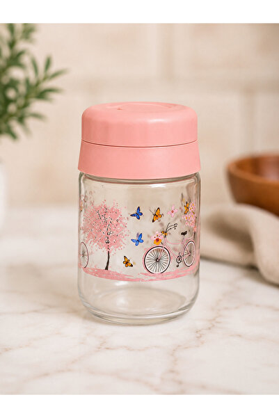 kumkumticaret Patterned Glass Spice Jar with Pink Lid |   Airtight Glass Spic...