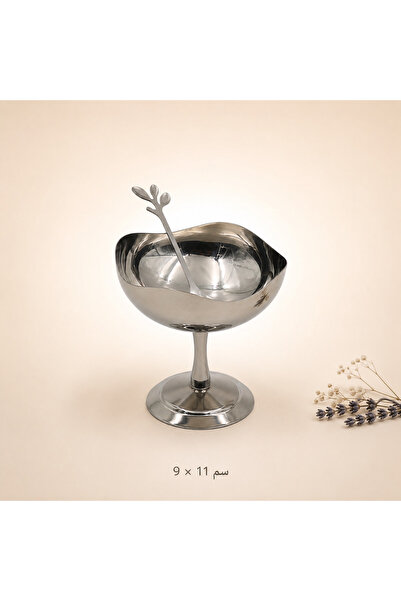 Alakhmas Glittery Silver Colored Base and Spoon Dessert Cup - 3 Sizes
