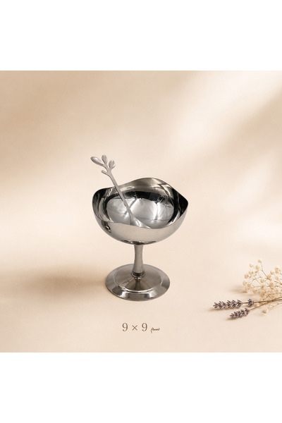 Alakhmas Glittery Silver Colored Base and Spoon Dessert Cup - 3 Sizes