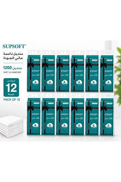 Supsoft Premium Facial Tissue Pack of 12 – 12 × 1200 Sheets, 4 Ply Ultra Soft...