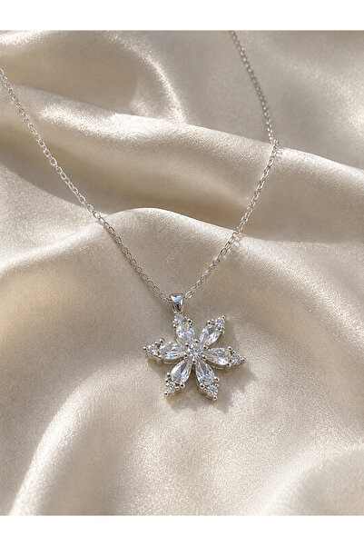 TAKIPORT Silver Color Zircon Stone Flower Figured Women's Necklace
