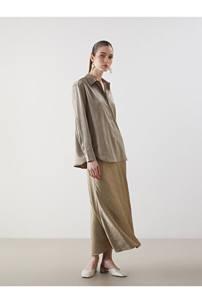 LC Waikiki Brown Loose Fit A-Line Satin Skirt
