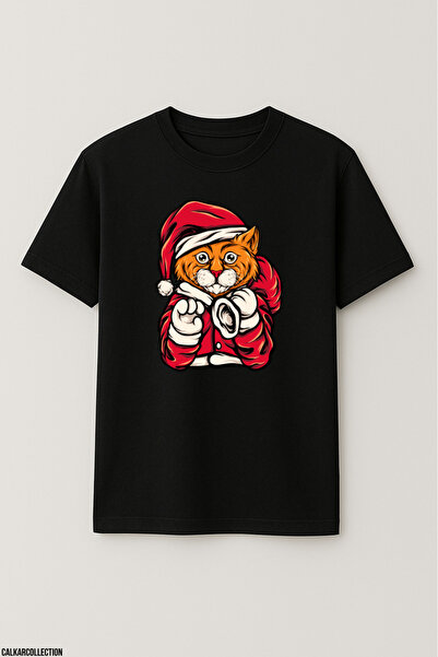 CALKARCOLLECTION Unisex Oversize Christmas Cat Tshirt