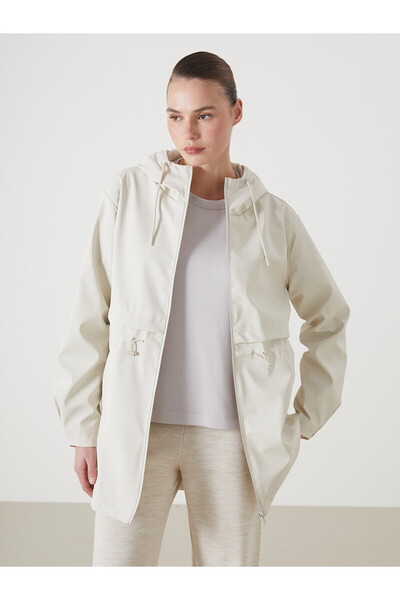 LC Waikiki Nevavm Women's Hooded Leather-Look Raincoat with a Difference