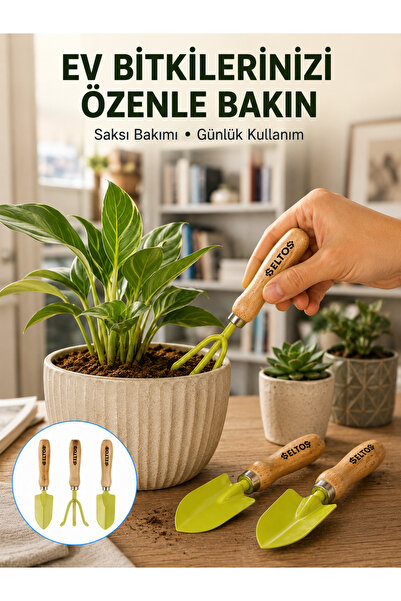 teknodayım Wooden Handle Mini Garden Hand Tool Set Flower Pot and Flower Care...