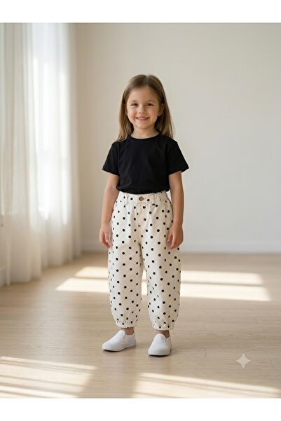 Motebarn Wear مجموعة سراويل جينز منقطة للفتيات - بنطلون جينز بقصة بالون مع أر...