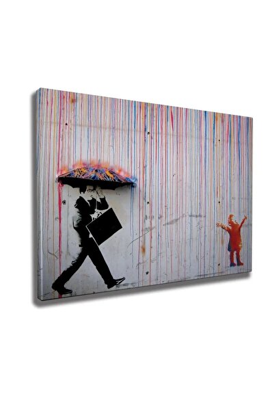 OEM Tablou decorativ pe pânză model Banksy Ploaie Colorată, 70x100 cm 50% bum...
