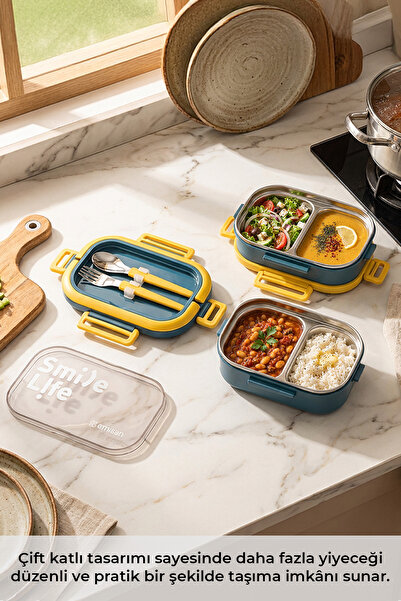 Emsan Smile Life Çift Katlı Lunch Box Mavi