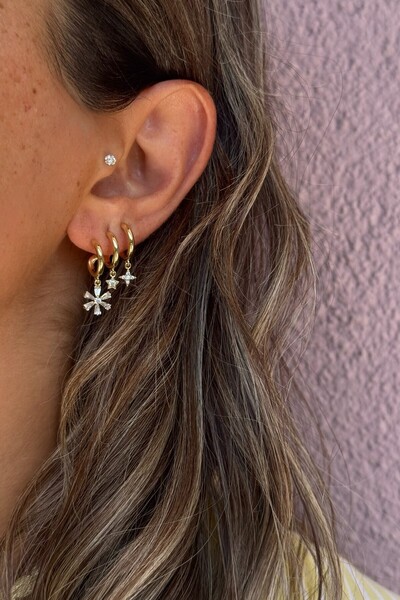 Tuysa Jewelry Özel Seri Çelik 3'lü Görünümlü Taşlı Halka Küpe