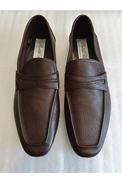 Butik Tülin حذاء رجالي من جلد البقر الأصلي بلون بني مع شريط مزخرف بدون بطانة،...