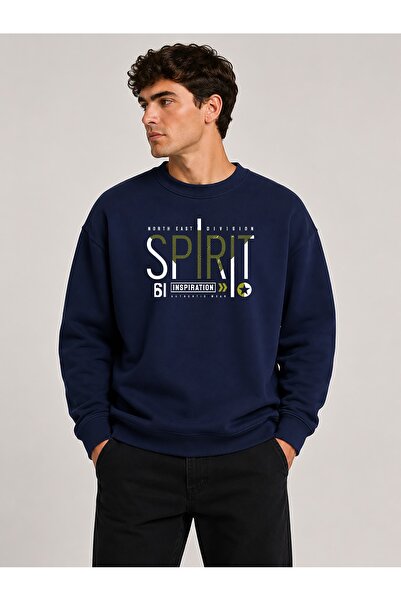 herkesemoda Spirit Print Detailed Crew Neck 2 Thread Sweatshirt