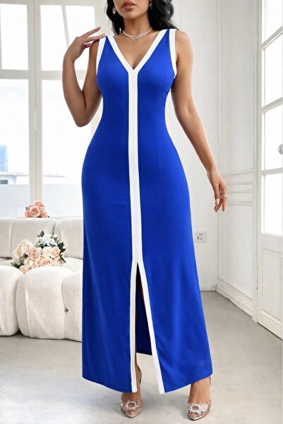 UFC 1985 TOP BRAND Women's Strappy Deep V-Neck Long Viscose Dress with Slit D...