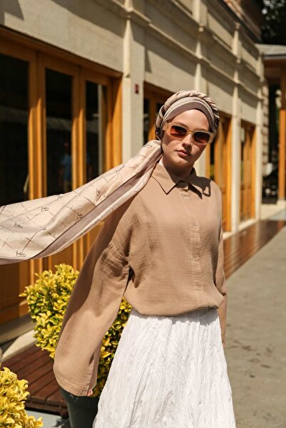 ENRİCO FERRİ Allure Linea Patterned Tencel Shawl - Coffee Beige