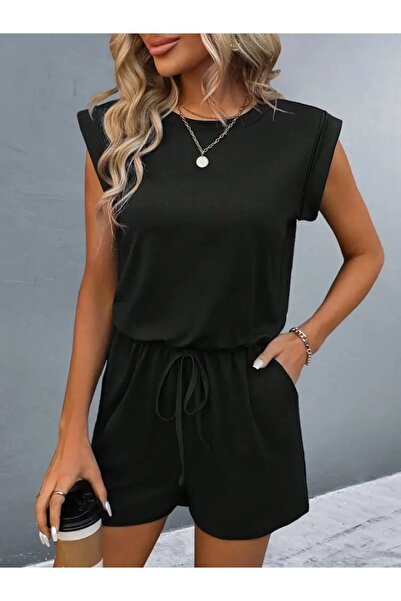UFC 1985 TOP BRAND Women's Short Sleeve Padded Waist Tie Short Viscose Jumpsuit