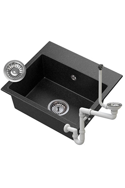 Granitan Chiuveta Granit Mini 45, negru, vas adanc 19cm, montaj sub blat, Sif...