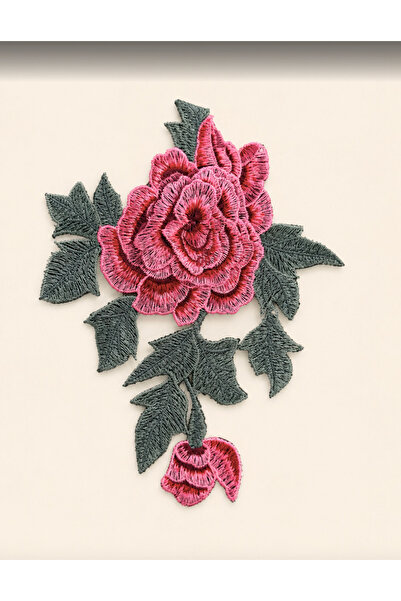 Generic Brand Pink Rose Branch Embroidered Fabric Applique for Jeans Jacket T...