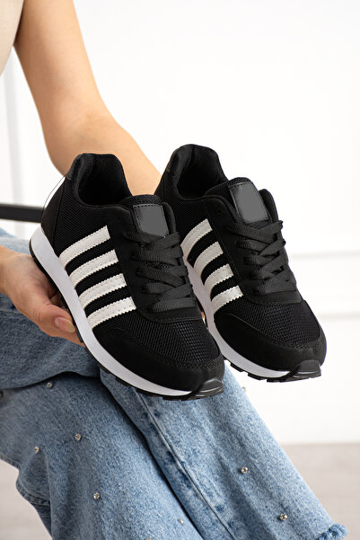 en7 Siyah Beyaz Siyah Unisex Sneaker Spor Ayakkabı Günlük Rahat Hafif Konforlu Bağcıklı Yumuşak Taban Yürüyüş Ayakkabısı MSR09